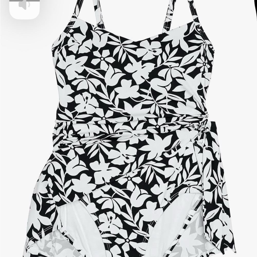 Lands' End Womens Chlorine Resistant Sweetheart Swim Dress Black Havana Floral - Picture 8 of 9